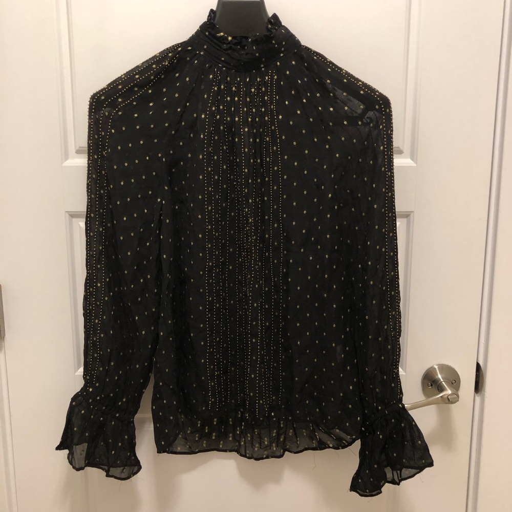 ZARA Sheer, black blouse with gold detailing
